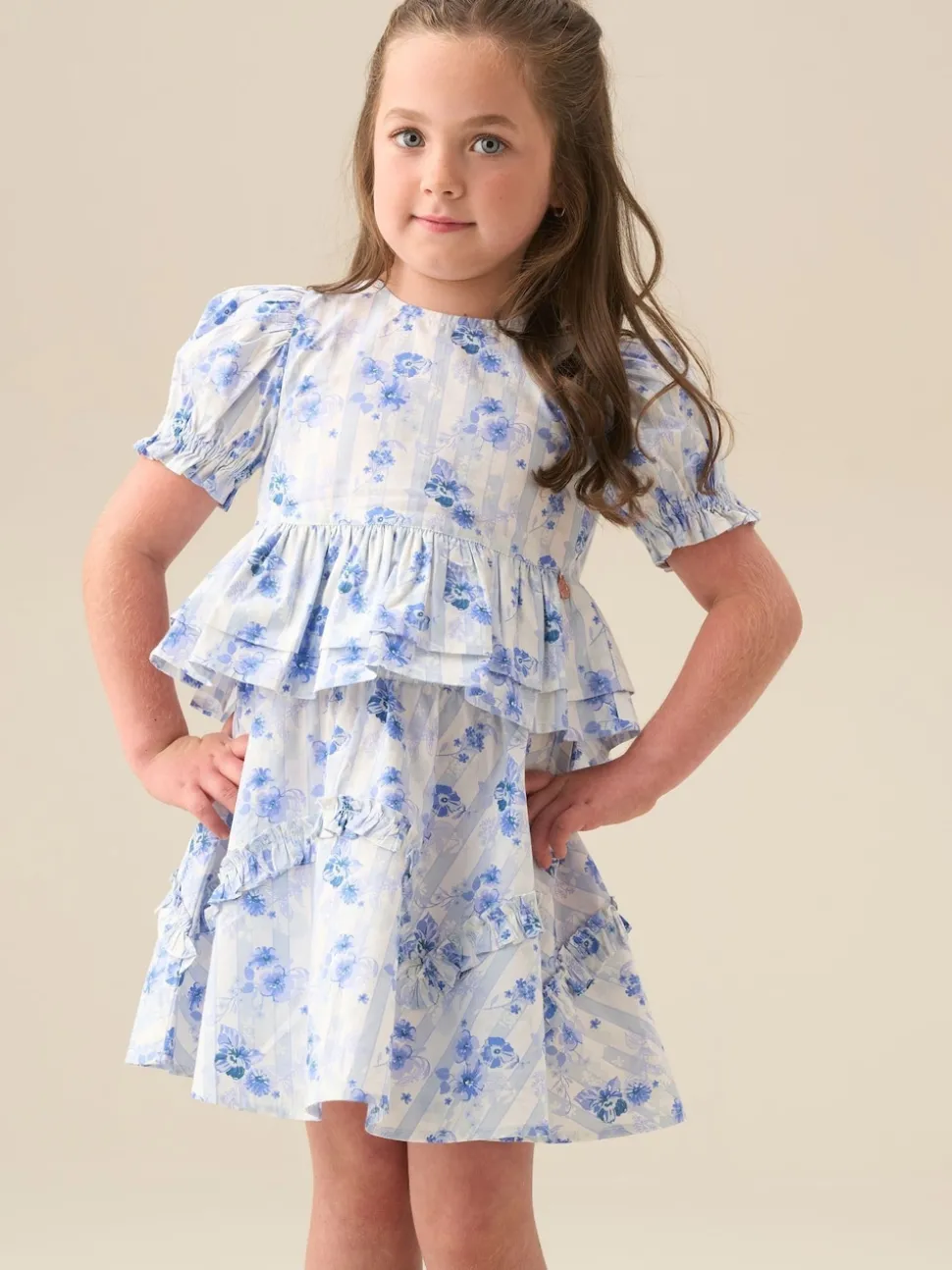 Angel & Rocket Blue Pia Floral Tie Detail Peplum Blouse