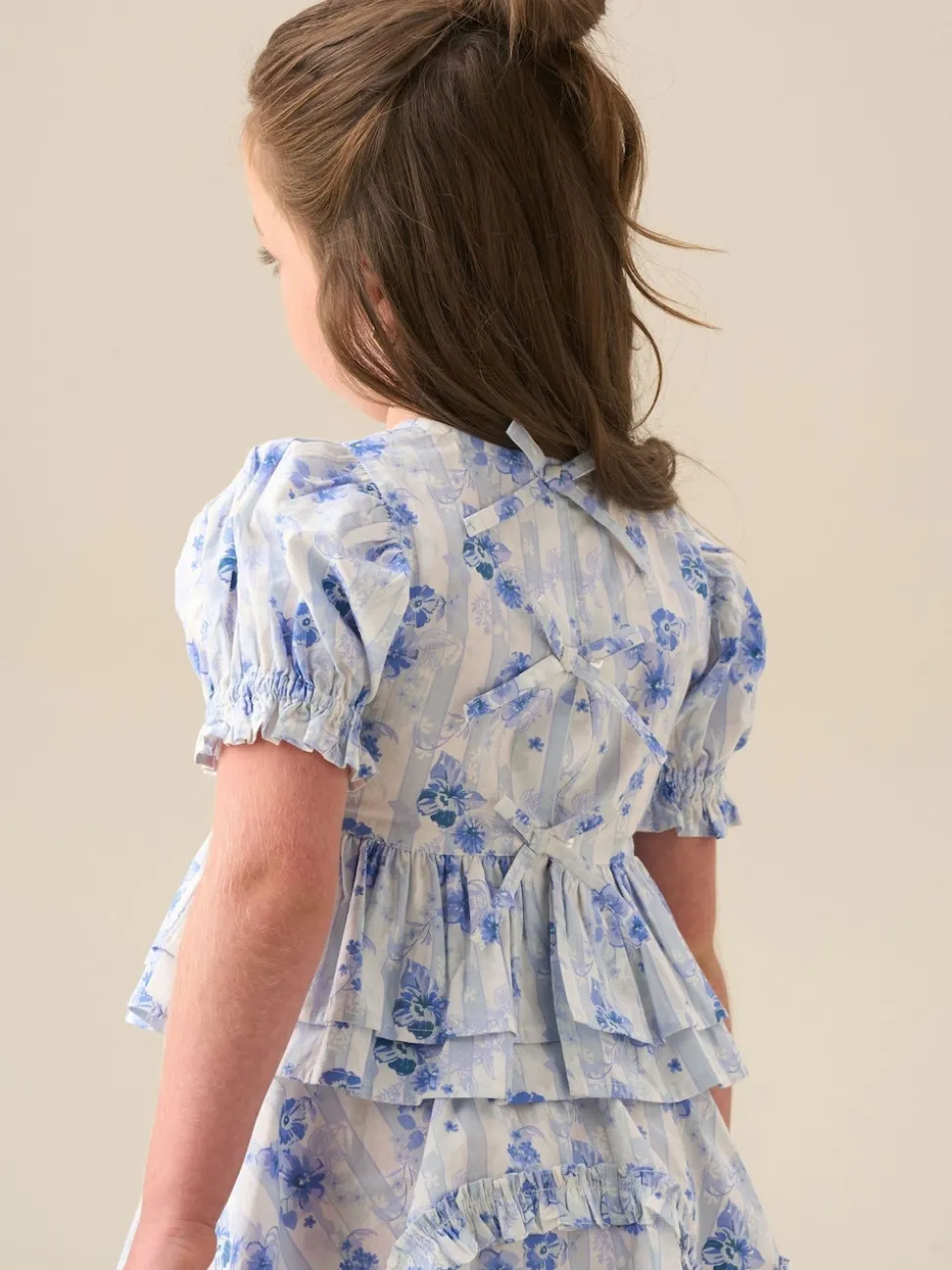 Angel & Rocket Blue Pia Floral Tie Detail Peplum Blouse