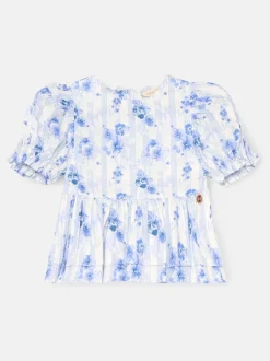 Angel & Rocket Blue Pia Floral Tie Detail Peplum Blouse