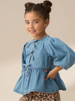 Angel & Rocket Blue Ria Broderie Tie Front Peplum Blouse