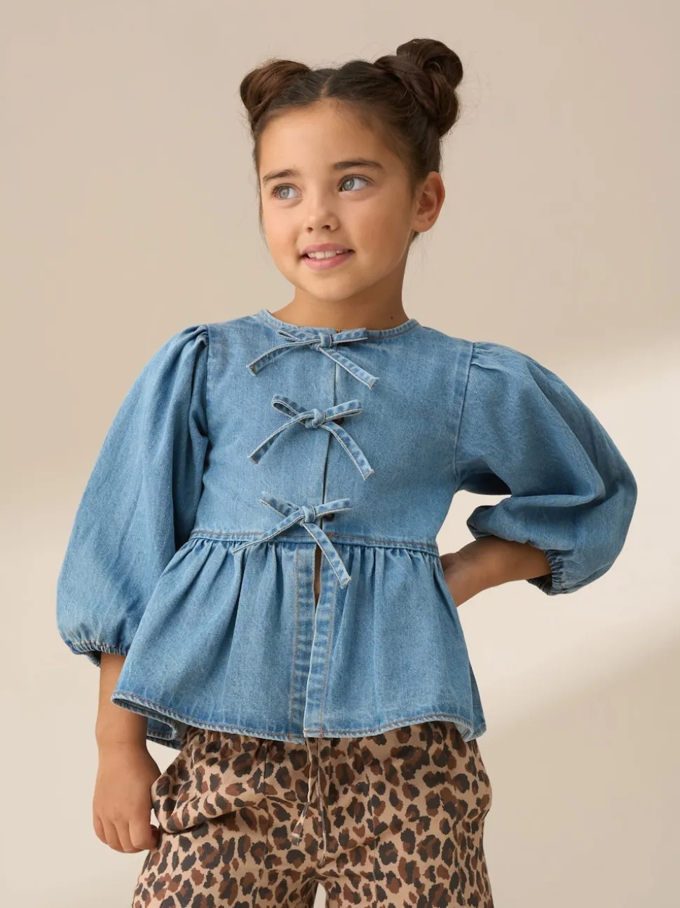 Angel & Rocket Blue Ria Broderie Tie Front Peplum Blouse
