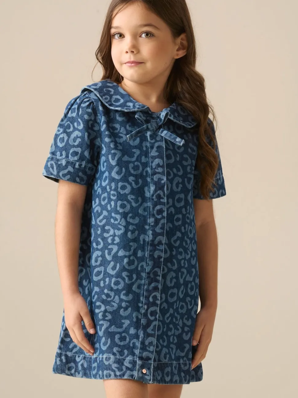 Angel & Rocket Blue Saoirse Leopard Denim Collared Dress
