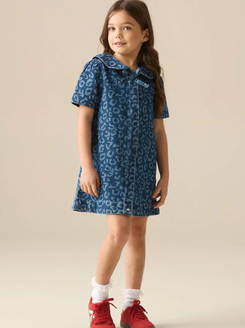Angel & Rocket Blue Saoirse Leopard Denim Collared Dress