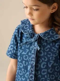 Angel & Rocket Blue Saoirse Leopard Denim Collared Dress