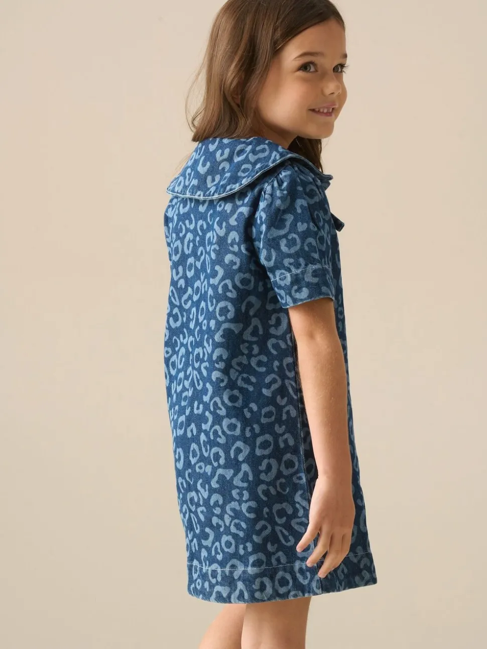 Angel & Rocket Blue Saoirse Leopard Denim Collared Dress