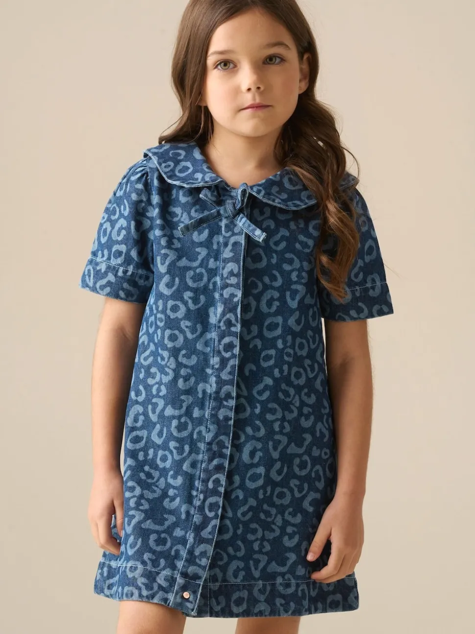 Angel & Rocket Blue Saoirse Leopard Denim Collared Dress