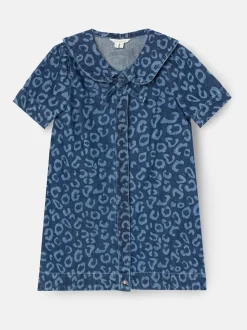 Angel & Rocket Blue Saoirse Leopard Denim Collared Dress