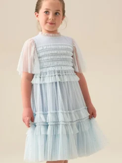 Angel & Rocket Blue Xeni Ruffle Detail Mesh Dress