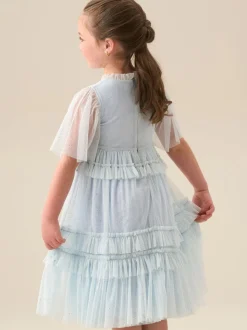 Angel & Rocket Blue Xeni Ruffle Detail Mesh Dress