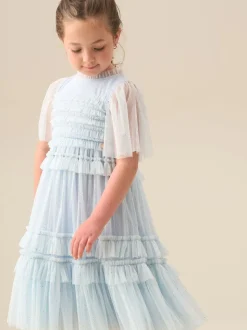 Angel & Rocket Blue Xeni Ruffle Detail Mesh Dress