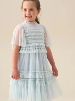 Angel & Rocket Blue Xeni Ruffle Detail Mesh Dress