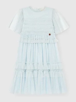 Angel & Rocket Blue Xeni Ruffle Detail Mesh Dress