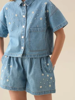 Angel & Rocket Blue Zeta Embellished Denim Shorts