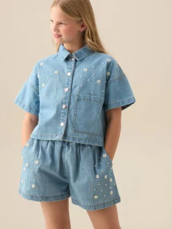 Angel & Rocket Blue Zeta Embellished Denim Shorts