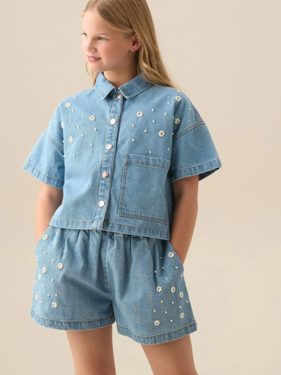 Angel & Rocket Blue Zeta Embellished Denim Shorts