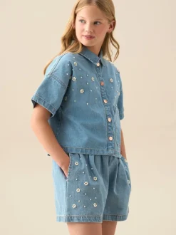 Angel & Rocket Blue Zeta Embellished Denim Shorts