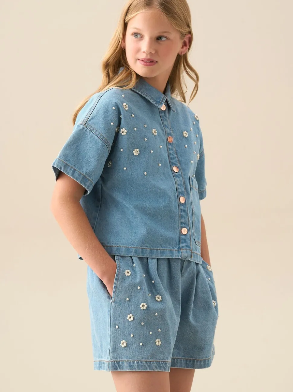 Angel & Rocket Blue Zeta Embellished Denim Shorts