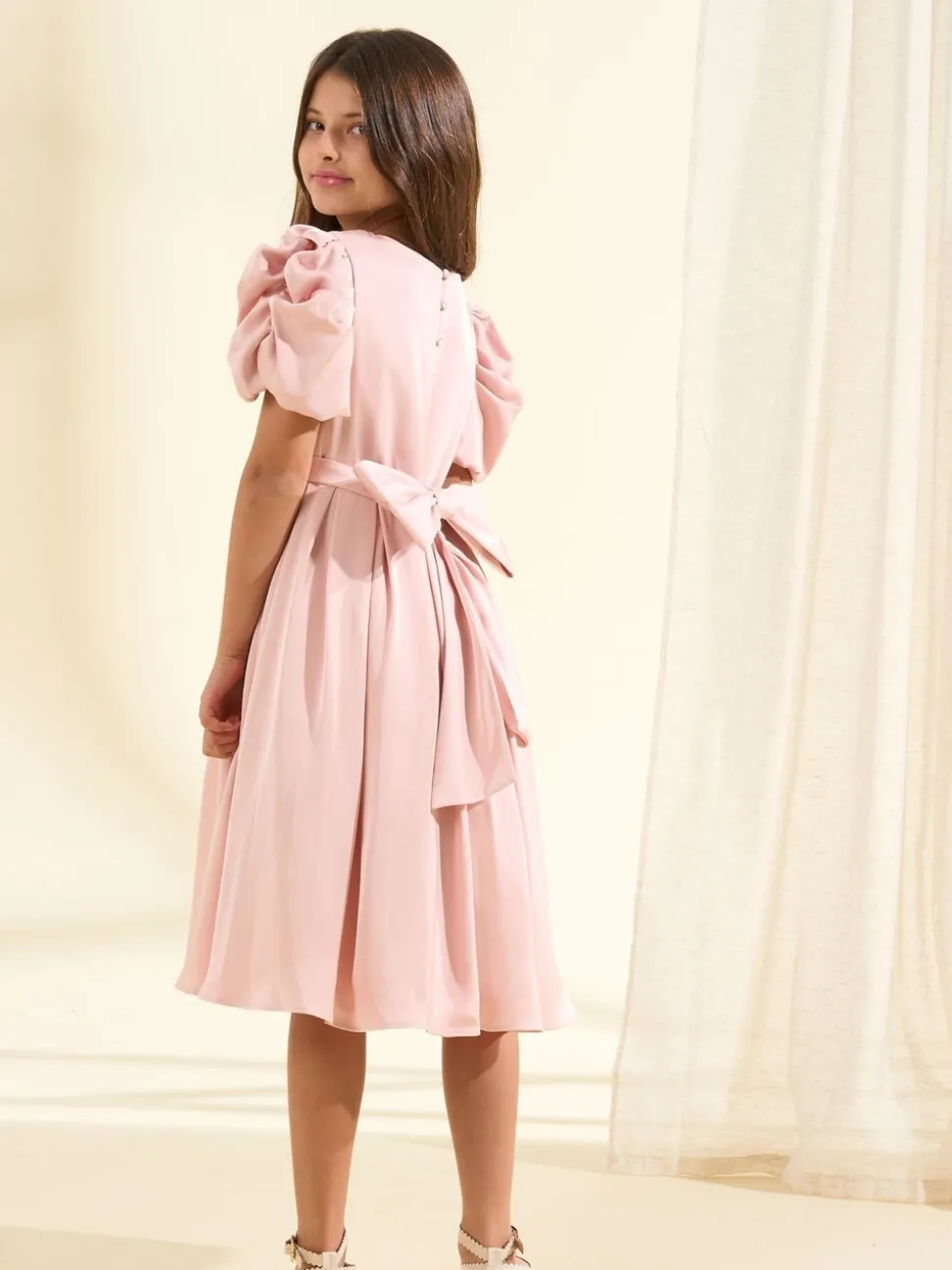 Angel & Rocket Blush Pink Portia Pleated Bodice Bow Dress