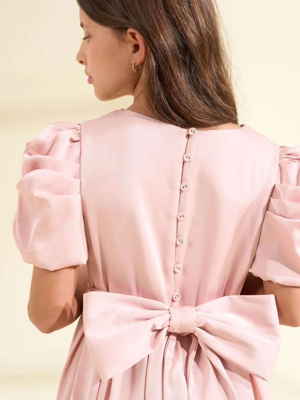 Angel & Rocket Blush Pink Portia Pleated Bodice Bow Dress