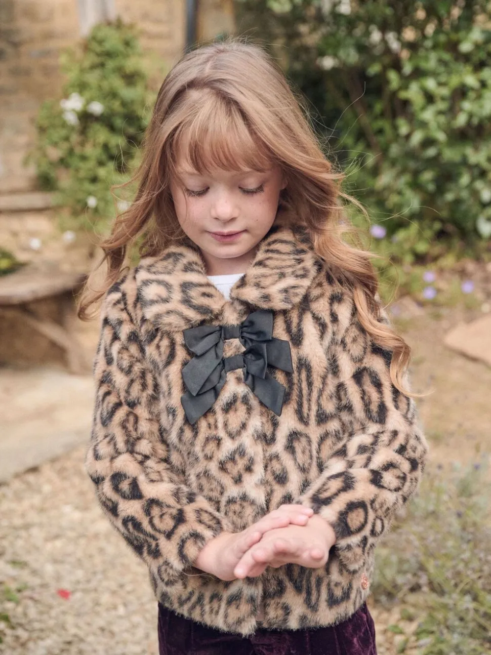Angel & Rocket Brown Corine Leopard Print Fur Bow Coat