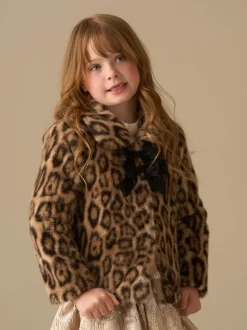 Angel & Rocket Brown Corine Leopard Print Fur Bow Coat