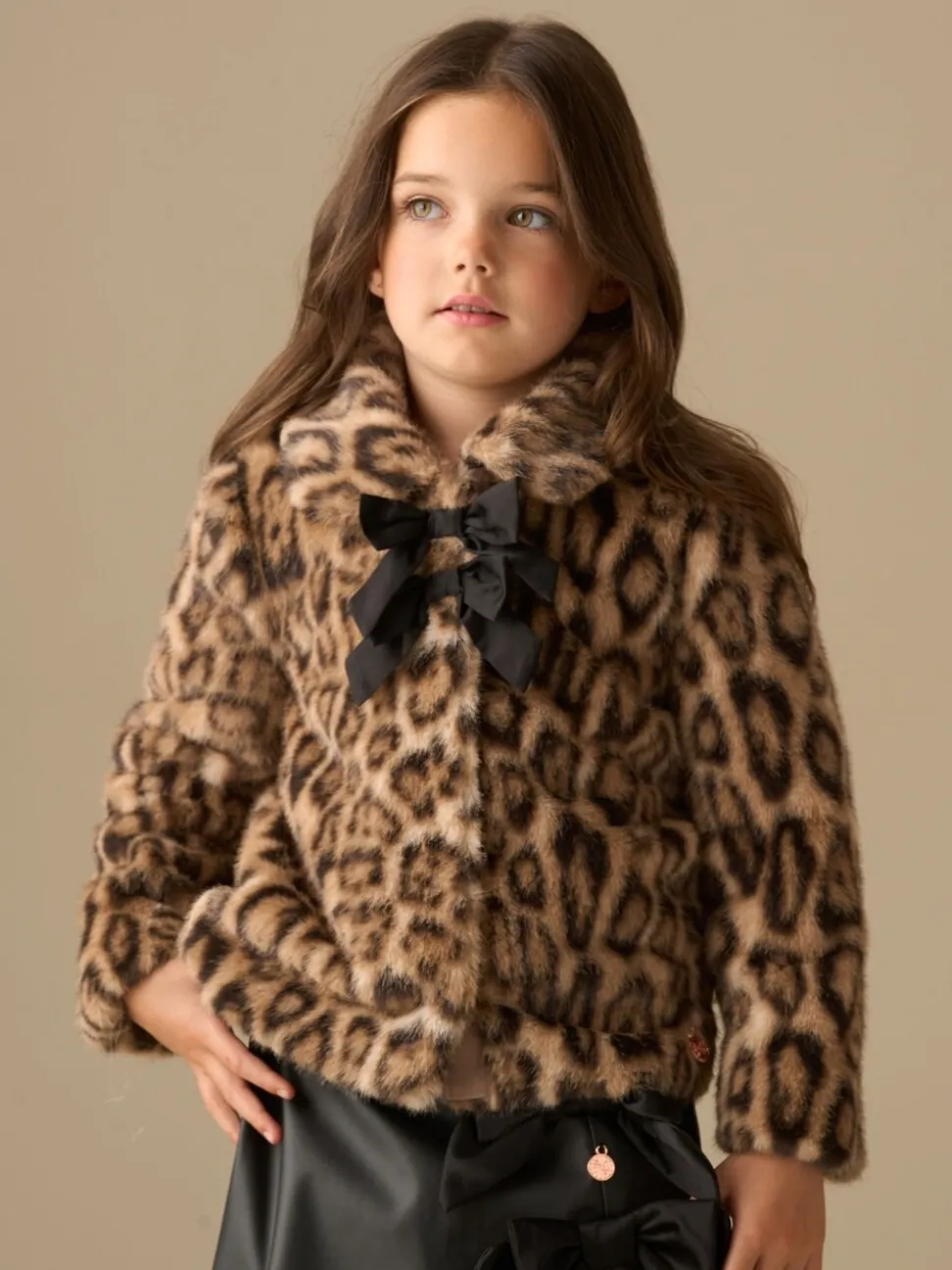 Angel & Rocket Brown Corine Leopard Print Fur Bow Coat