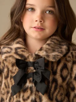 Angel & Rocket Brown Corine Leopard Print Fur Bow Coat