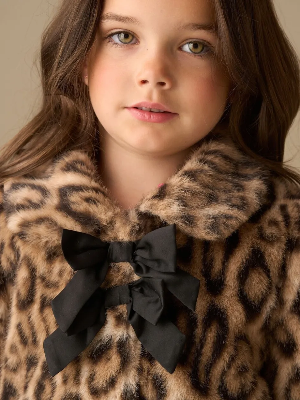 Angel & Rocket Brown Corine Leopard Print Fur Bow Coat