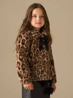 Angel & Rocket Brown Corine Leopard Print Fur Bow Coat