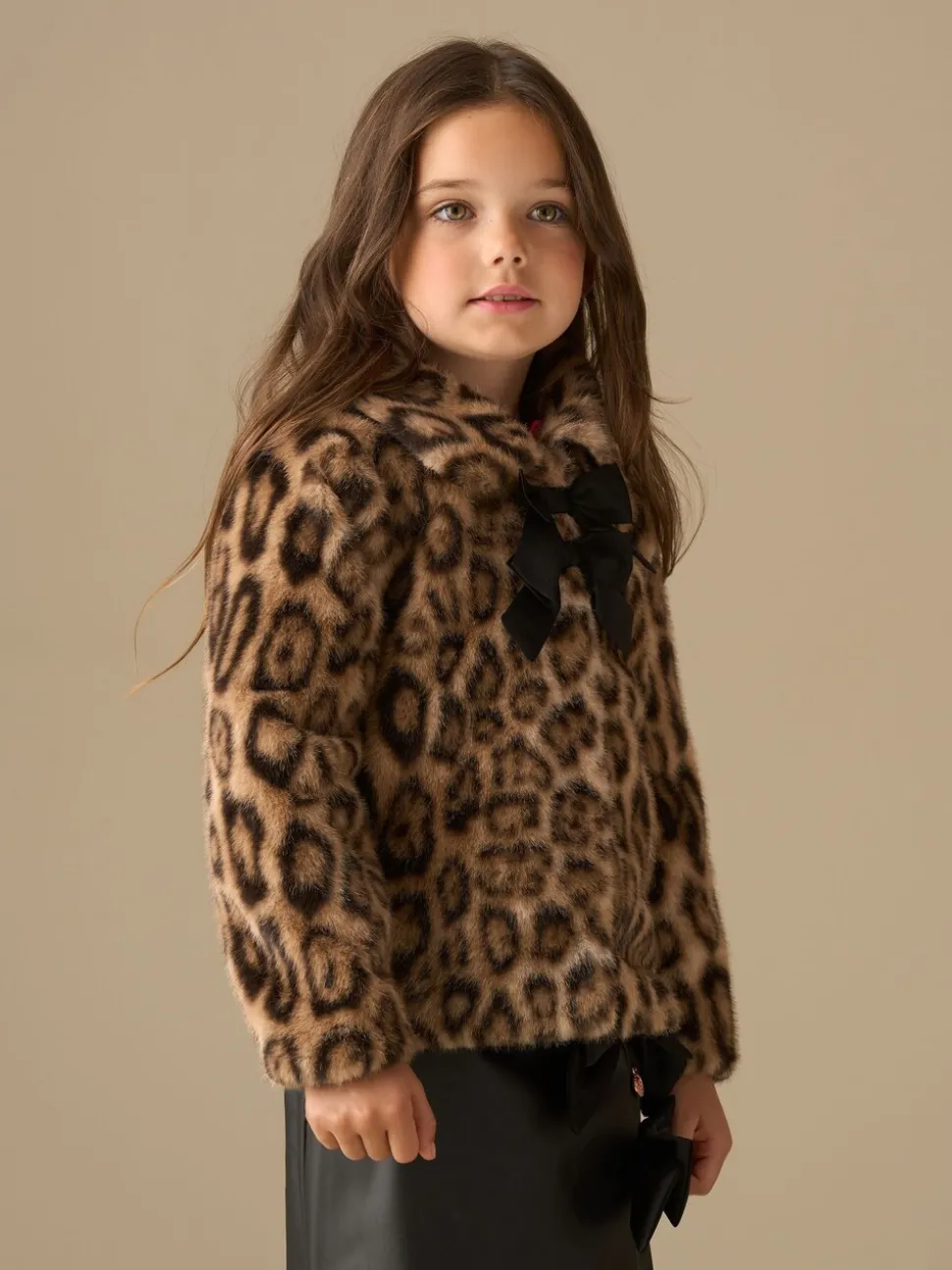 Angel & Rocket Brown Corine Leopard Print Fur Bow Coat