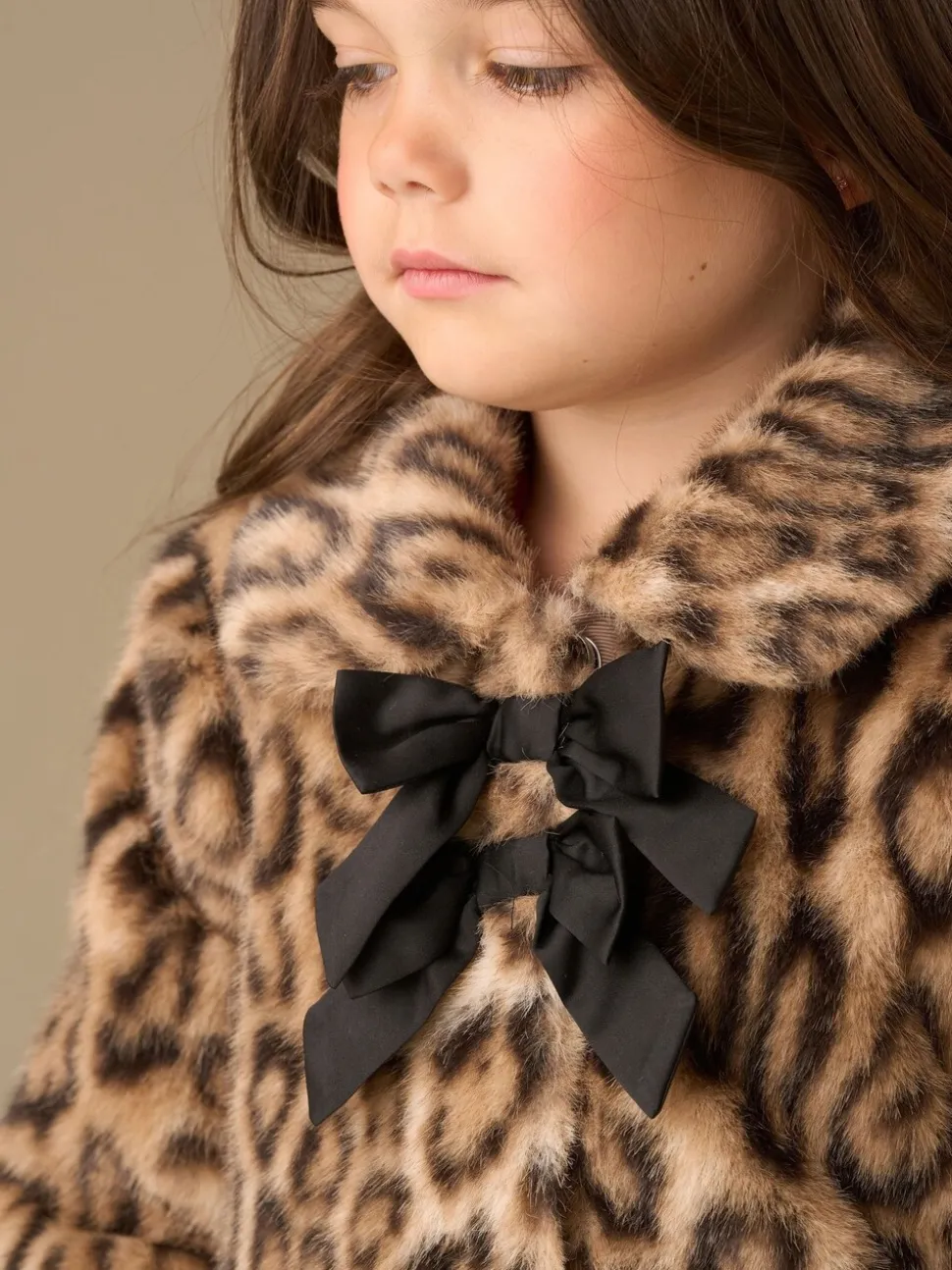 Angel & Rocket Brown Corine Leopard Print Fur Bow Coat