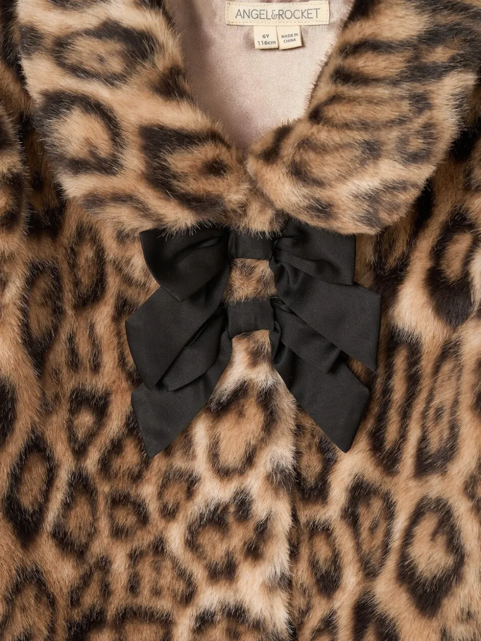 Angel & Rocket Brown Corine Leopard Print Fur Bow Coat