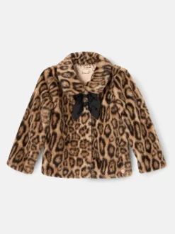 Angel & Rocket Brown Corine Leopard Print Fur Bow Coat