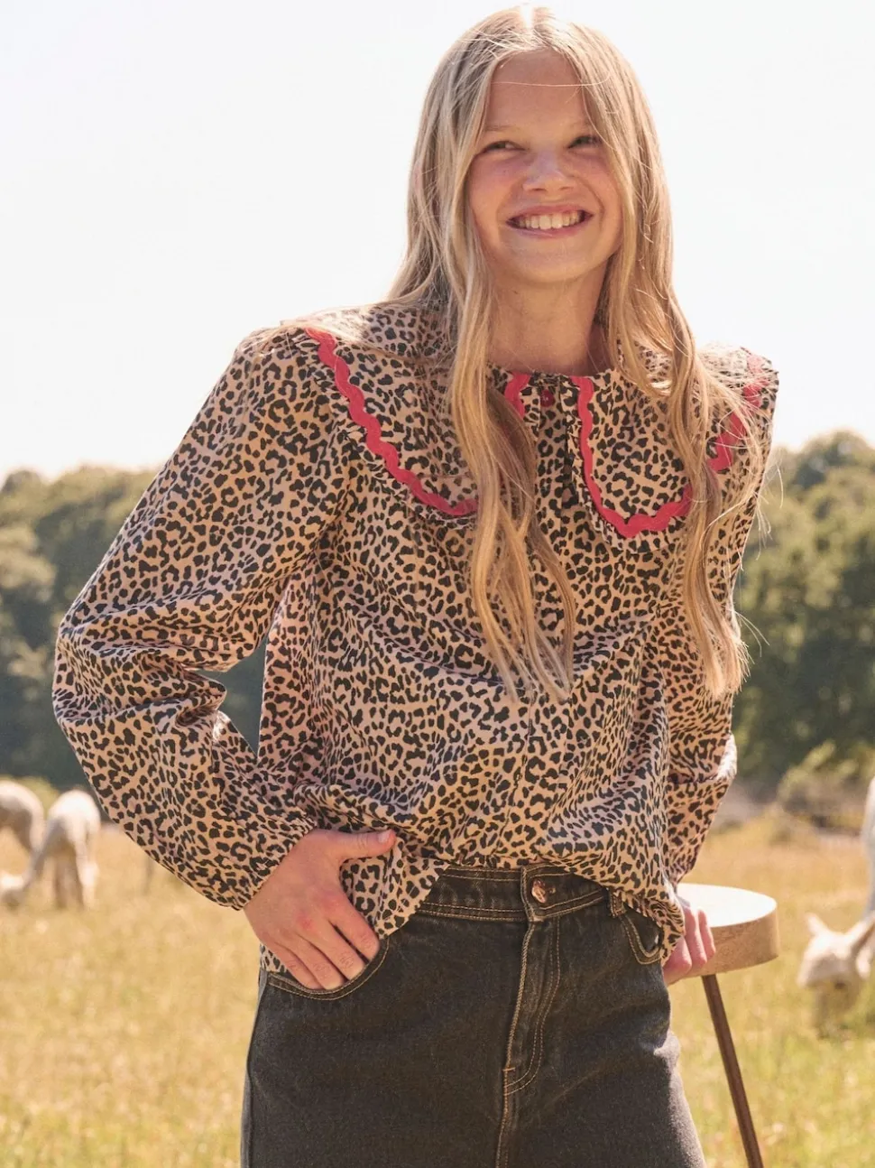 Angel & Rocket Brown Elle Leopard Print Frill Collar Blouse