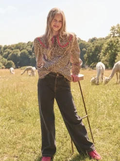 Angel & Rocket Brown Elle Leopard Print Frill Collar Blouse