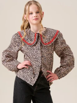 Angel & Rocket Brown Elle Leopard Print Frill Collar Blouse
