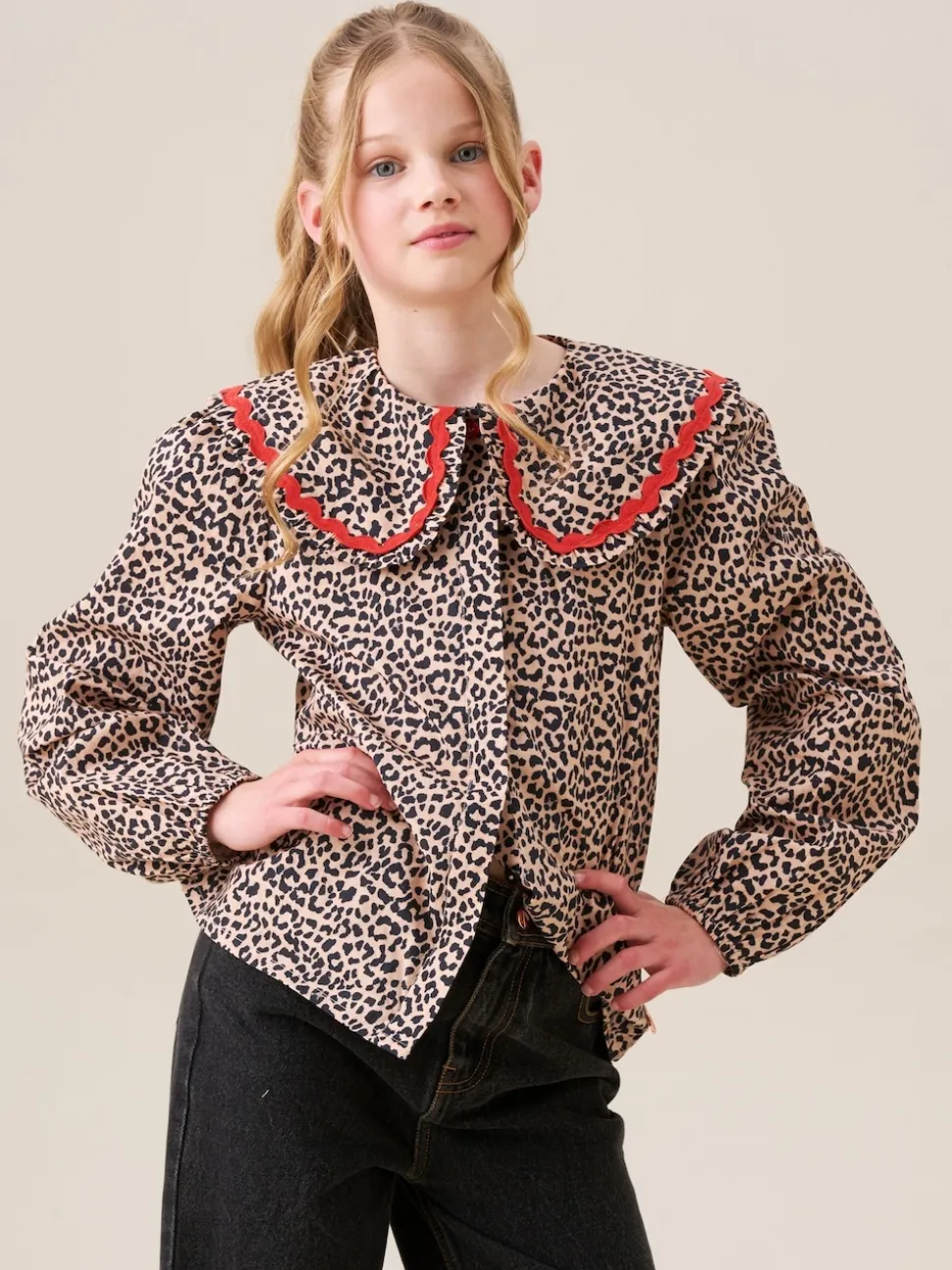 Angel & Rocket Brown Elle Leopard Print Frill Collar Blouse