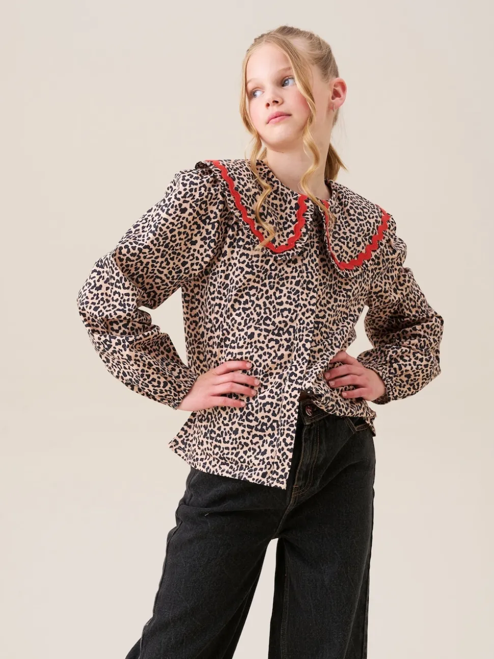 Angel & Rocket Brown Elle Leopard Print Frill Collar Blouse