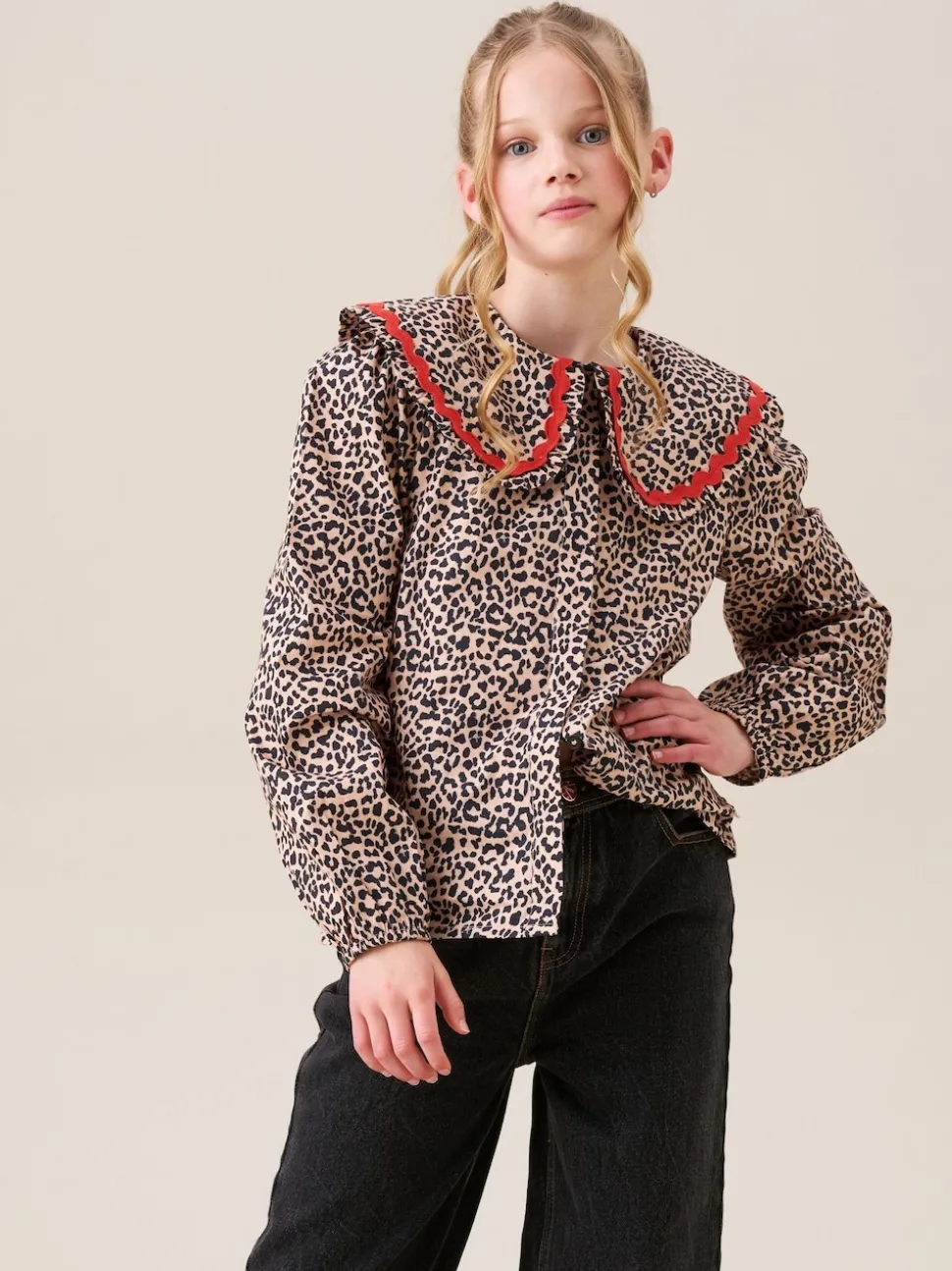 Angel & Rocket Brown Elle Leopard Print Frill Collar Blouse