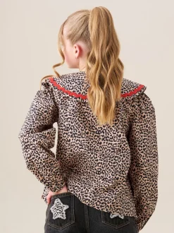 Angel & Rocket Brown Elle Leopard Print Frill Collar Blouse