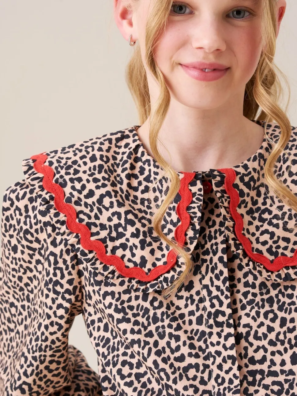 Angel & Rocket Brown Elle Leopard Print Frill Collar Blouse