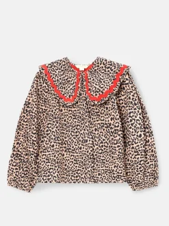 Angel & Rocket Brown Elle Leopard Print Frill Collar Blouse