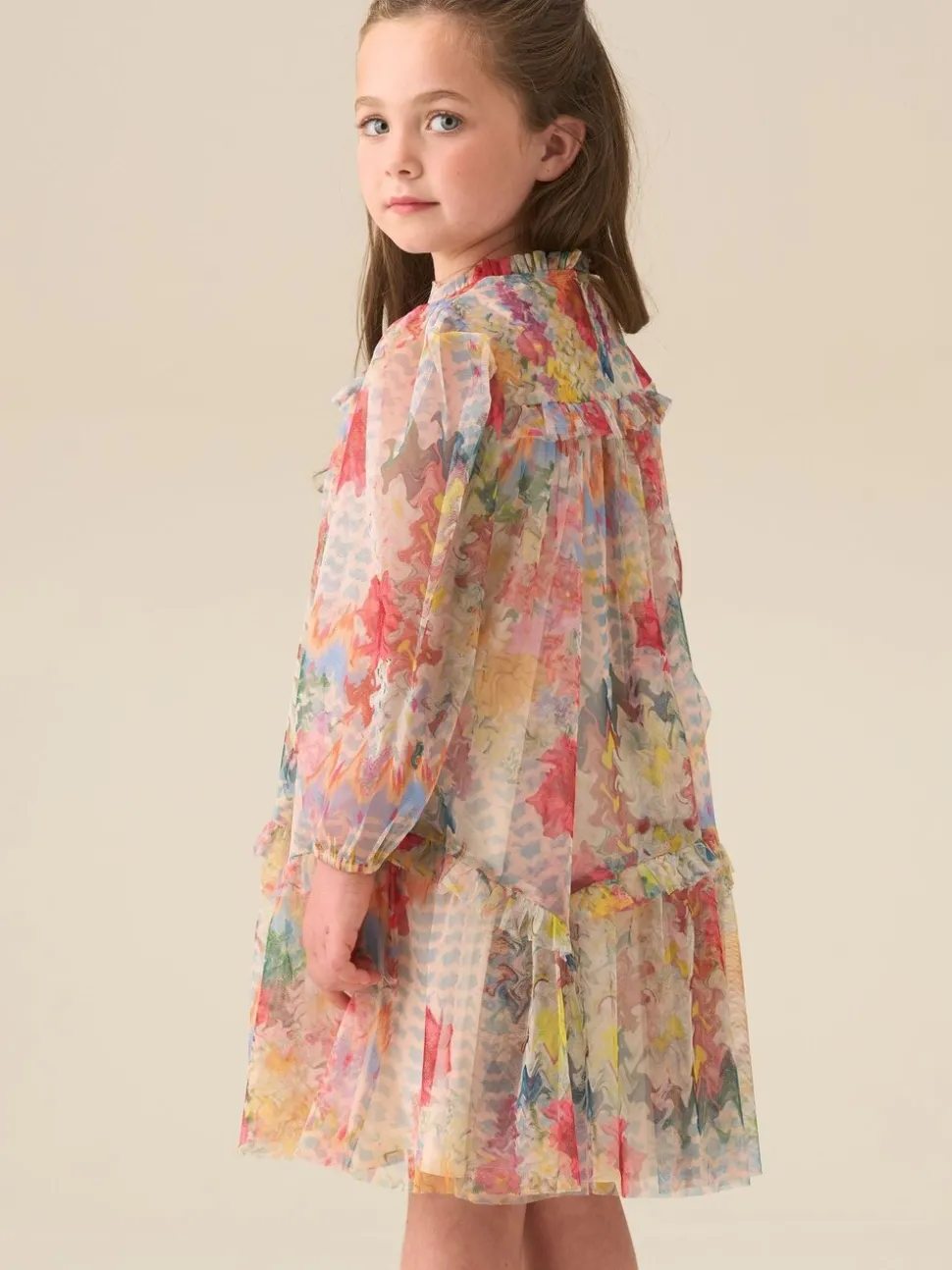 Angel & Rocket Cream Beatrice Mesh Frill Dress