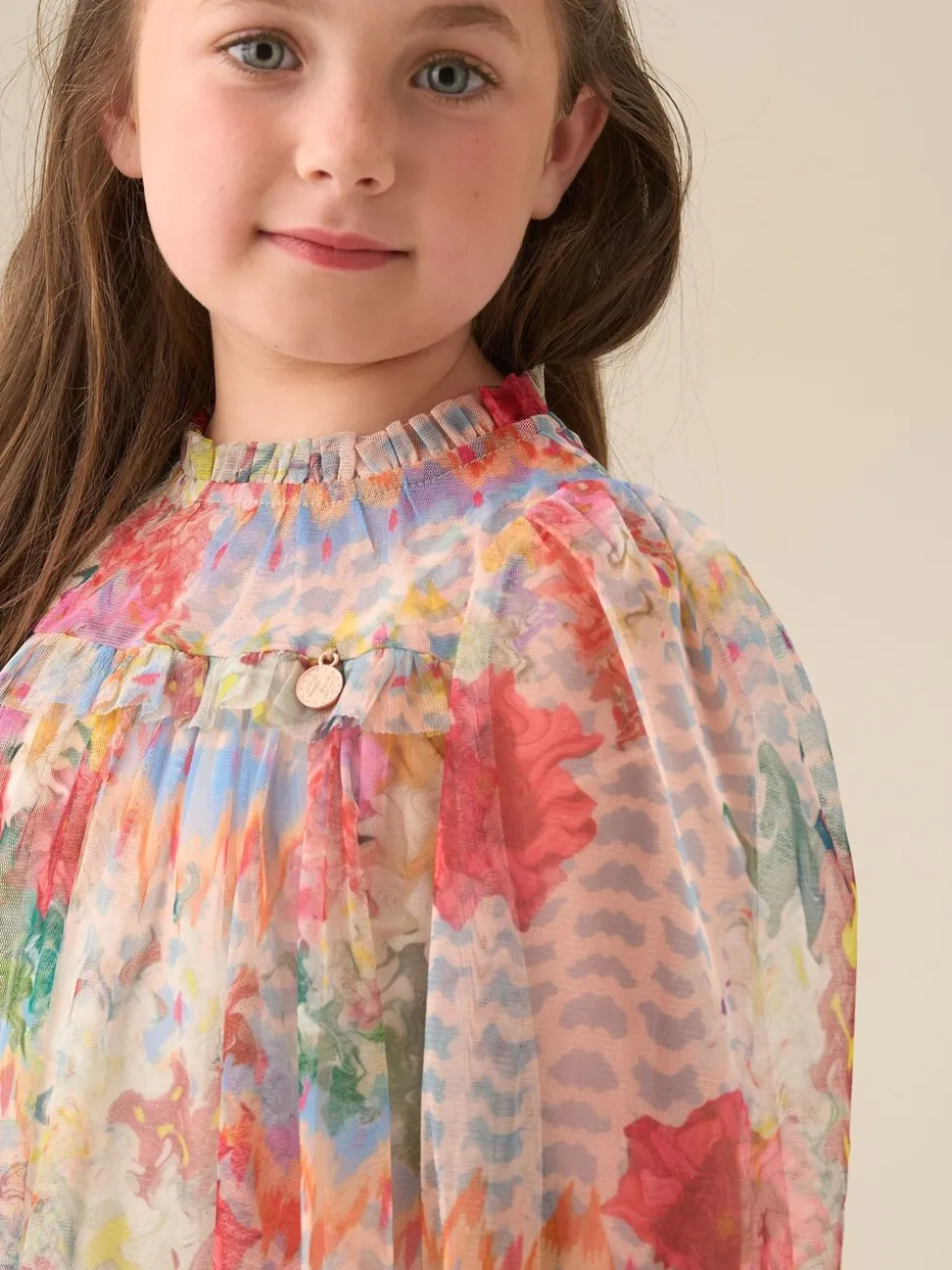 Angel & Rocket Cream Beatrice Mesh Frill Dress