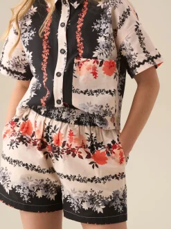 Angel & Rocket Cream Brooke Print Linen Shorts