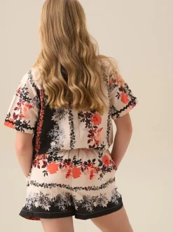 Angel & Rocket Cream Brooke Print Linen Shorts
