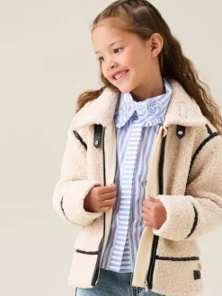Angel & Rocket Cream Charlie Sherpa Leather Trim Jacket
