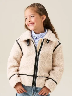 Angel & Rocket Cream Charlie Sherpa Leather Trim Jacket