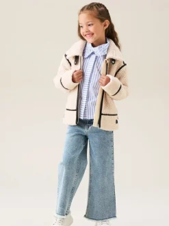 Angel & Rocket Cream Charlie Sherpa Leather Trim Jacket