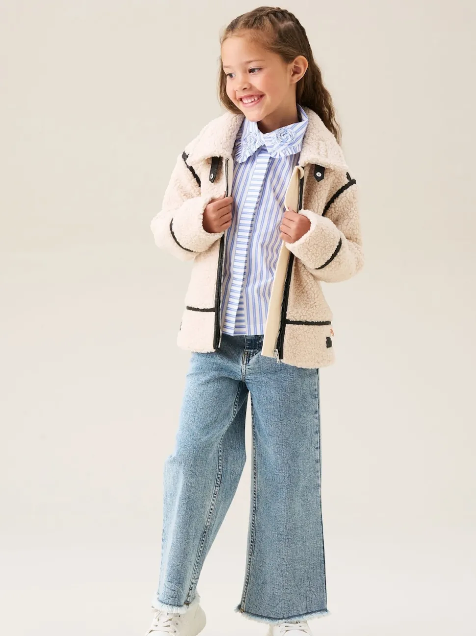 Angel & Rocket Cream Charlie Sherpa Leather Trim Jacket